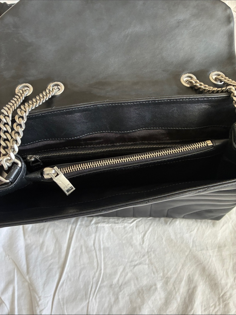 Saint Laurent Black Quilted Leather Shoulder Bag with Silver YSL - Picture 5 of 11